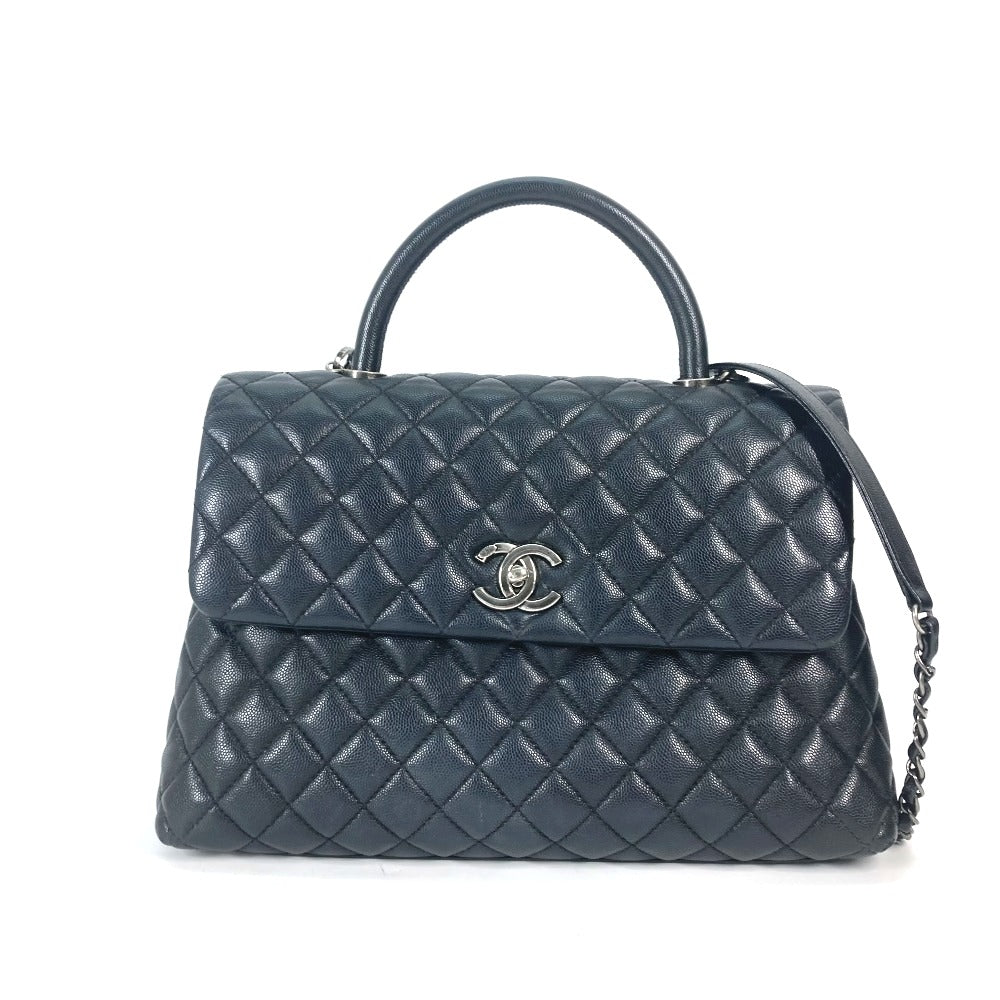 Chanel Caviar skin top handle CC COCO Black Handbag
