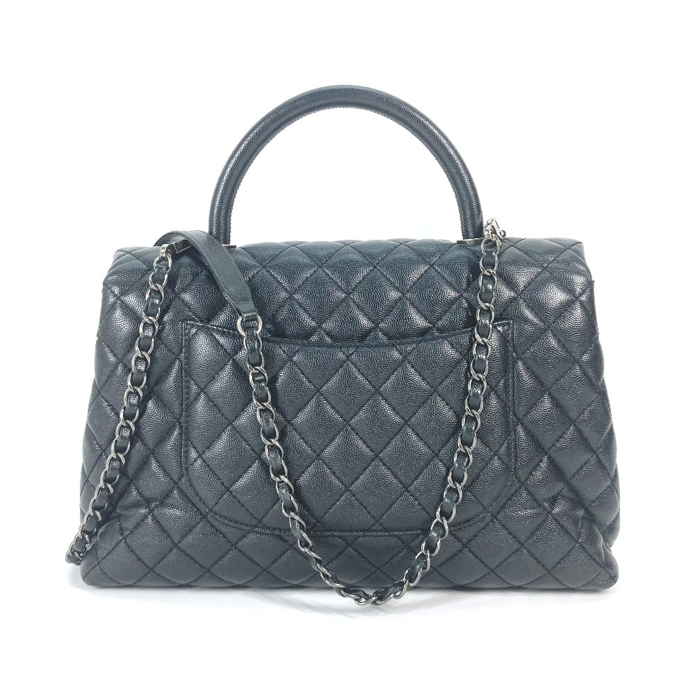 Chanel Caviar skin top handle CC COCO Black Handbag