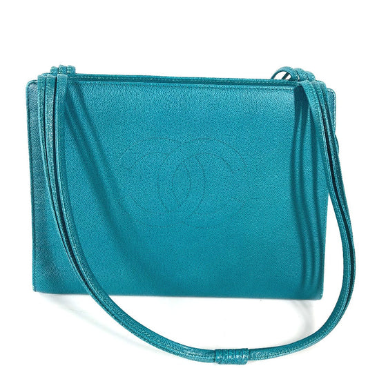 Chanel Caviar skin type CC COCO Mark Green Shoulder Bag