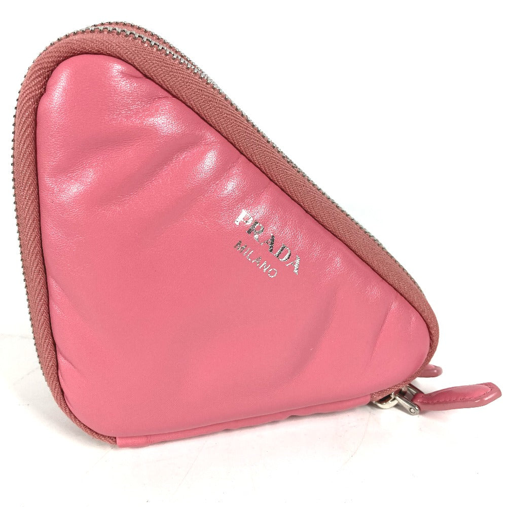 Shoulder Bag Double Triangle Logo Plate Women Leather Pink