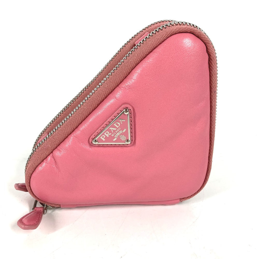 Shoulder Bag Double Triangle Logo Plate Women Leather Pink