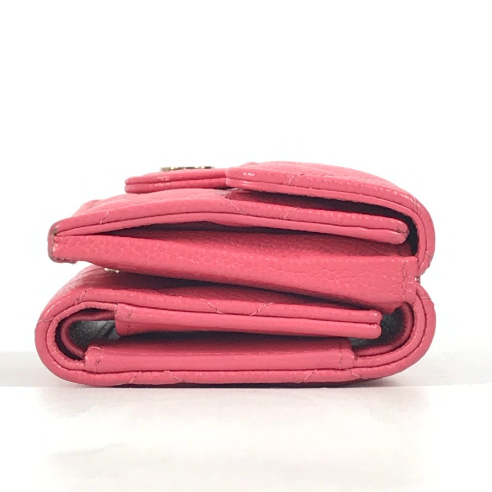 CHANEL Trifold wallet Caviar skin pink quilting CC COCO Mark Matelasse Women  