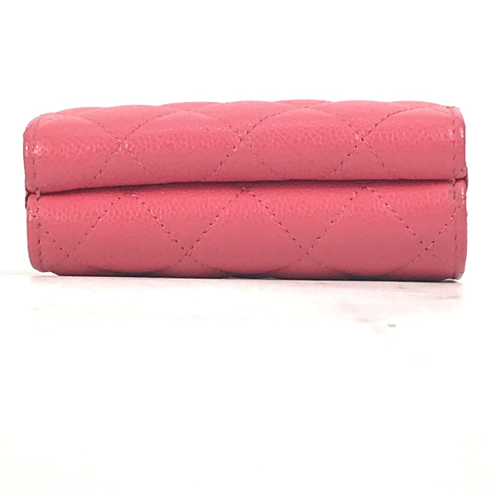 CHANEL Trifold wallet Caviar skin pink quilting CC COCO Mark Matelasse Women  