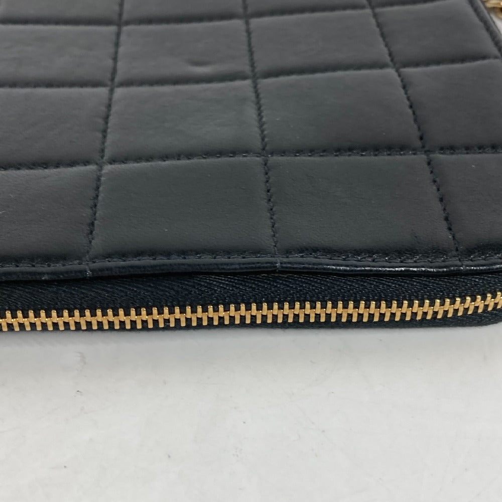 CHANEL Clutch bag lambskin black Chocolate Bar L-shaped zipper Loop Handbag Women  