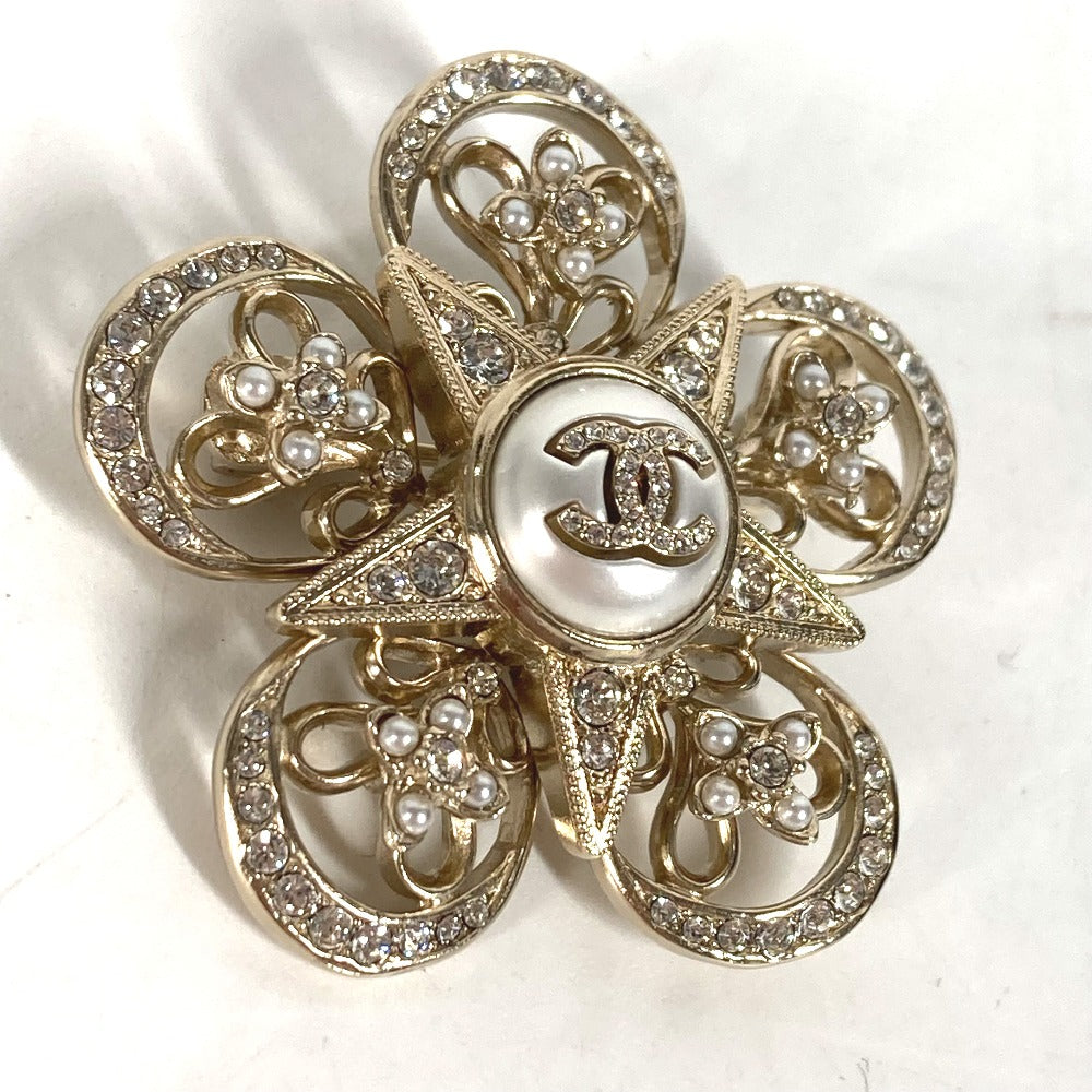 CHANEL Brooch ABC098 metal gold Rhinestone faux pearl C23K logo COCO Mark Women New