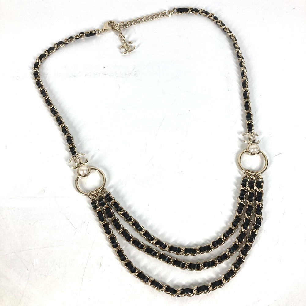 CHANEL belt Leather, Metal black B22C COCO Mark Chain belt Women  