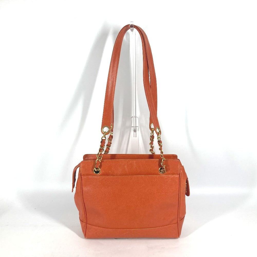 Chanel Caviar skin Triple Coco CC COCO Orange Tote Bag