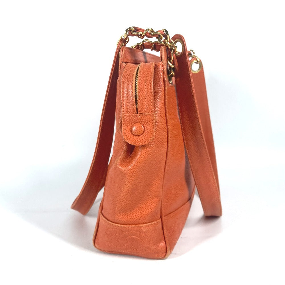 Chanel Caviar skin Triple Coco CC COCO Orange Tote Bag