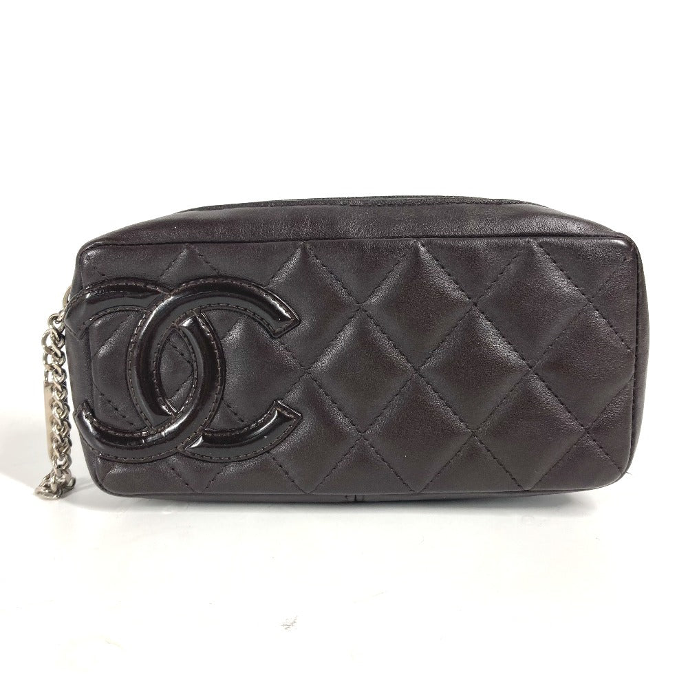 CHANEL Pouch leather Brown Makeup pouch Cosmetics Pouch Cambon line Women  