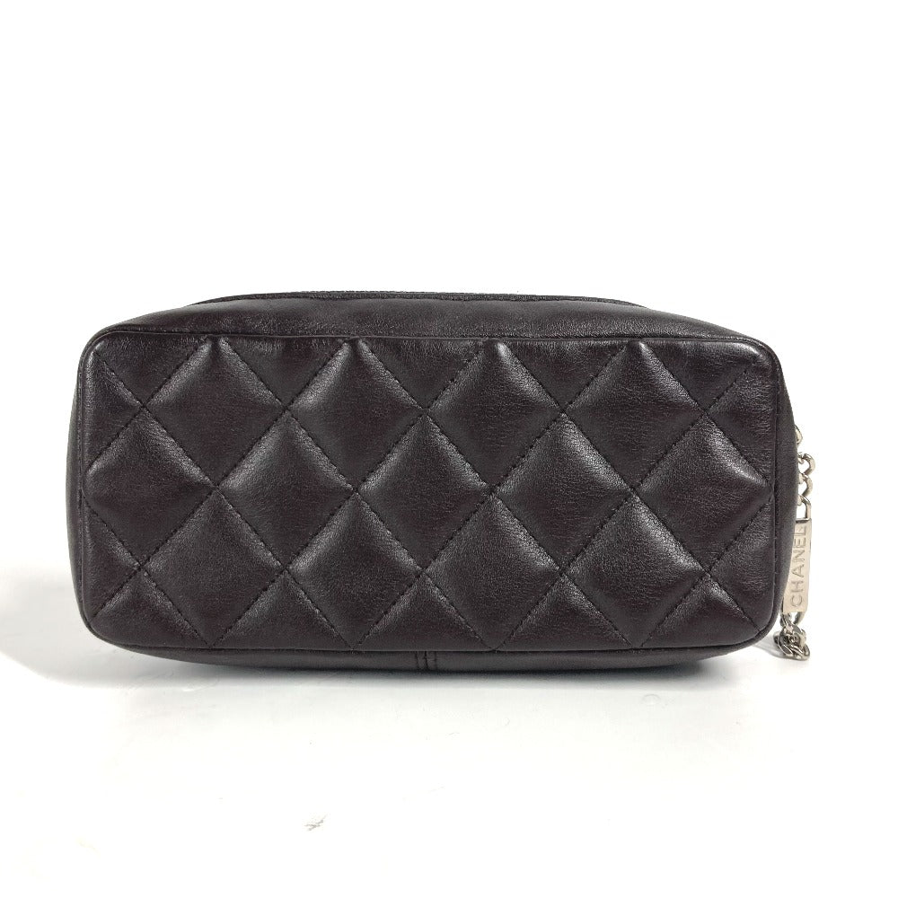 CHANEL Pouch leather Brown Makeup pouch Cosmetics Pouch Cambon line Women  