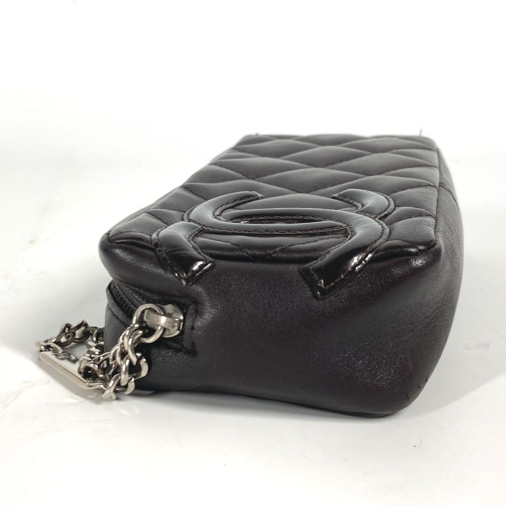 CHANEL Pouch leather Brown Makeup pouch Cosmetics Pouch Cambon line Women  