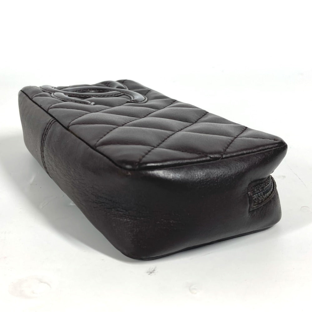 CHANEL Pouch leather Brown Makeup pouch Cosmetics Pouch Cambon line Women  