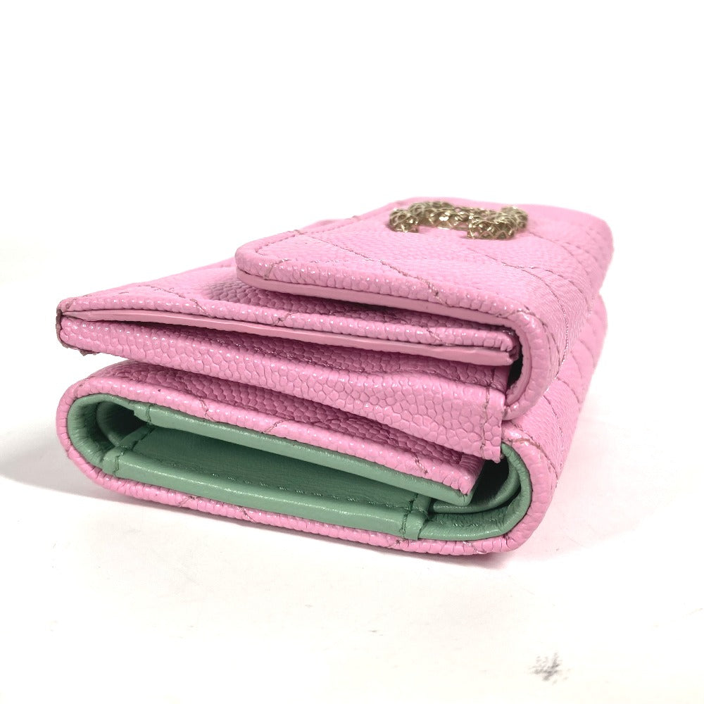 CHANEL Trifold wallet AP3182 Caviar skin pink CC COCO Mark matelasse small flap wallet Women  
