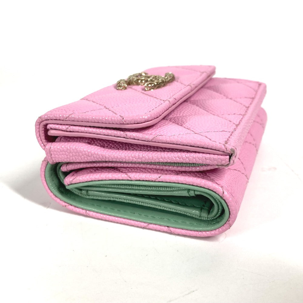 CHANEL Trifold wallet AP3182 Caviar skin pink CC COCO Mark matelasse small flap wallet Women  