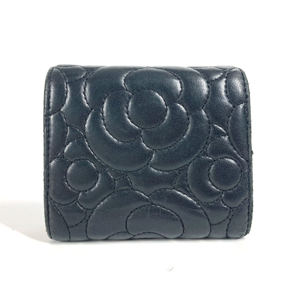 CHANEL Trifold wallet leather black By color Camelia Women  