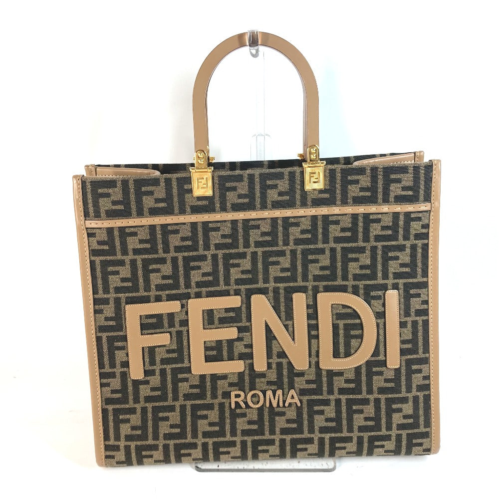Fendi Shoulder Bag 8Bh386 Sunshine Tote Women Leather Canvas Brown