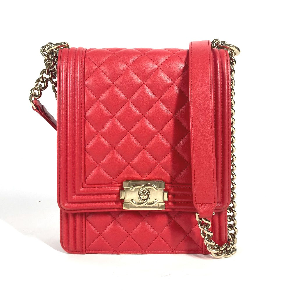 Chanel CC COCO Mark Quilting Matelasse Vertical Red Leather Shoulder Bag