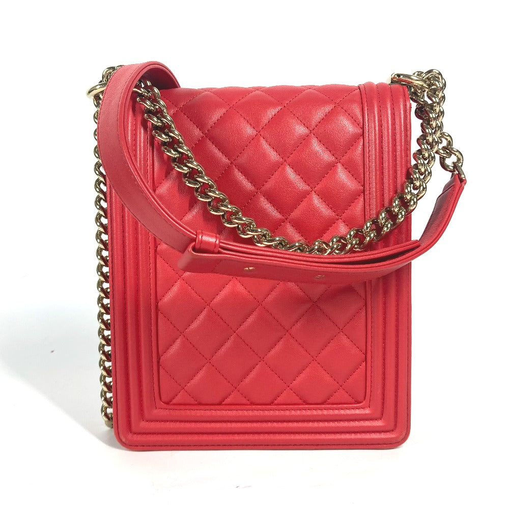 Chanel CC COCO Mark Quilting Matelasse Vertical Red Leather Shoulder Bag