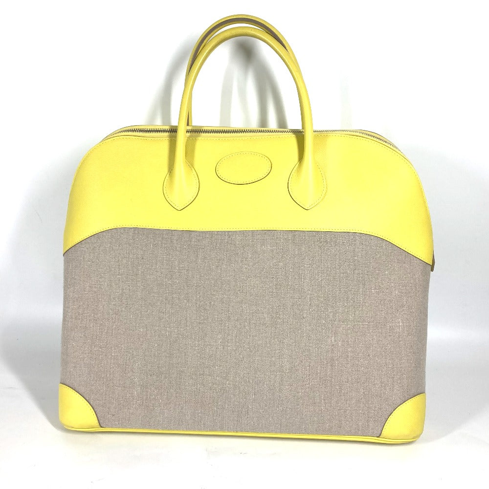 Hermes Tote Bag Swift Toile Shoulder Bag Boston Duffel Yellow