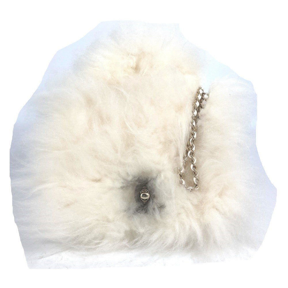 Chanel Fur CC COCO Mark Matelasse White Leather Crossbody Bag
