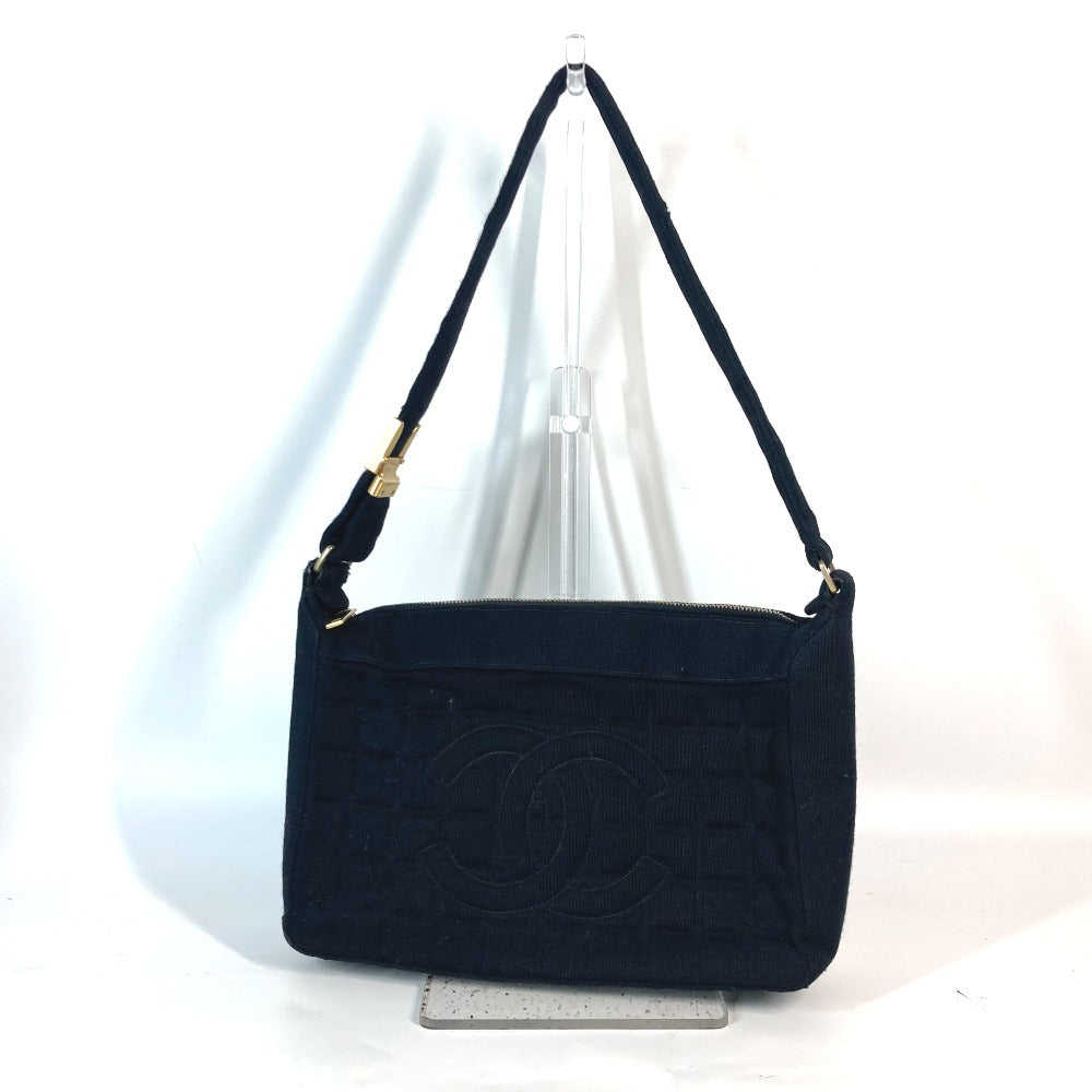 Chanel Jersey quilting logo chocolate bar CC Black Shoulder Bag