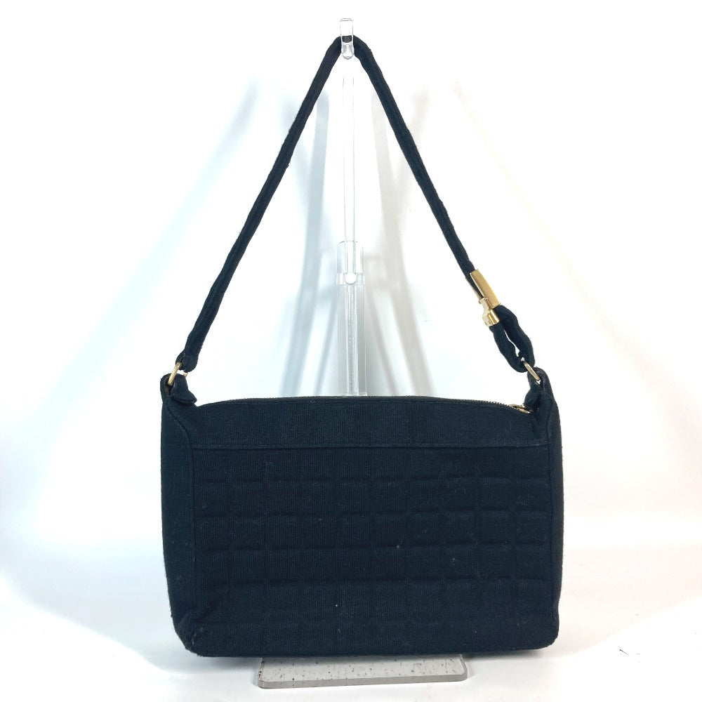 Chanel Jersey quilting logo chocolate bar CC Black Shoulder Bag