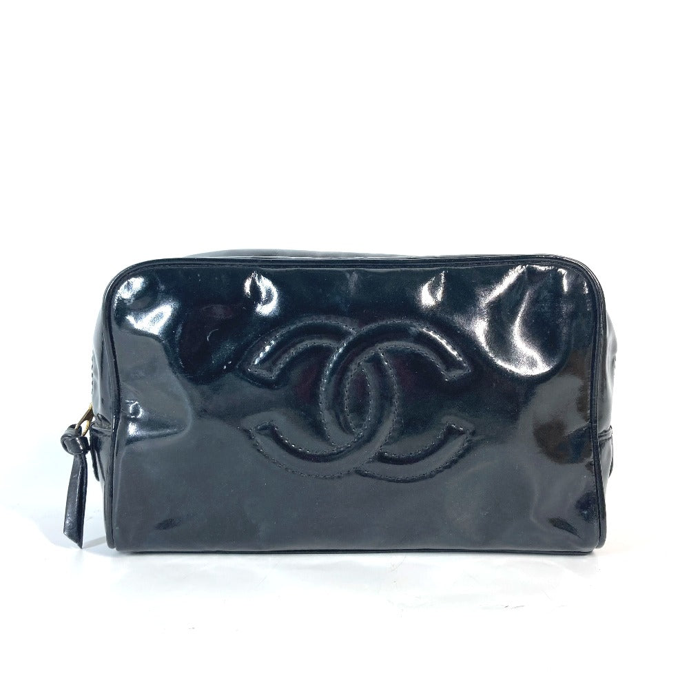 Chanel Cosmetics enamel Cosmetic porch CC COCO Black Handbag