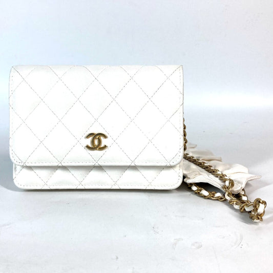 Chanel Long Purse CC COCO Mark Frill White Leather Wallet Case