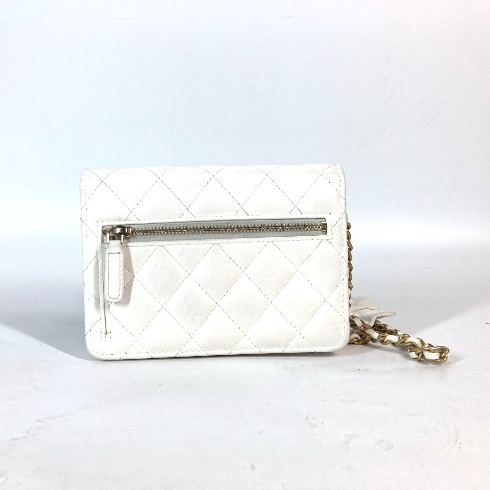 Chanel Long Purse CC COCO Mark Frill White Leather Wallet Case