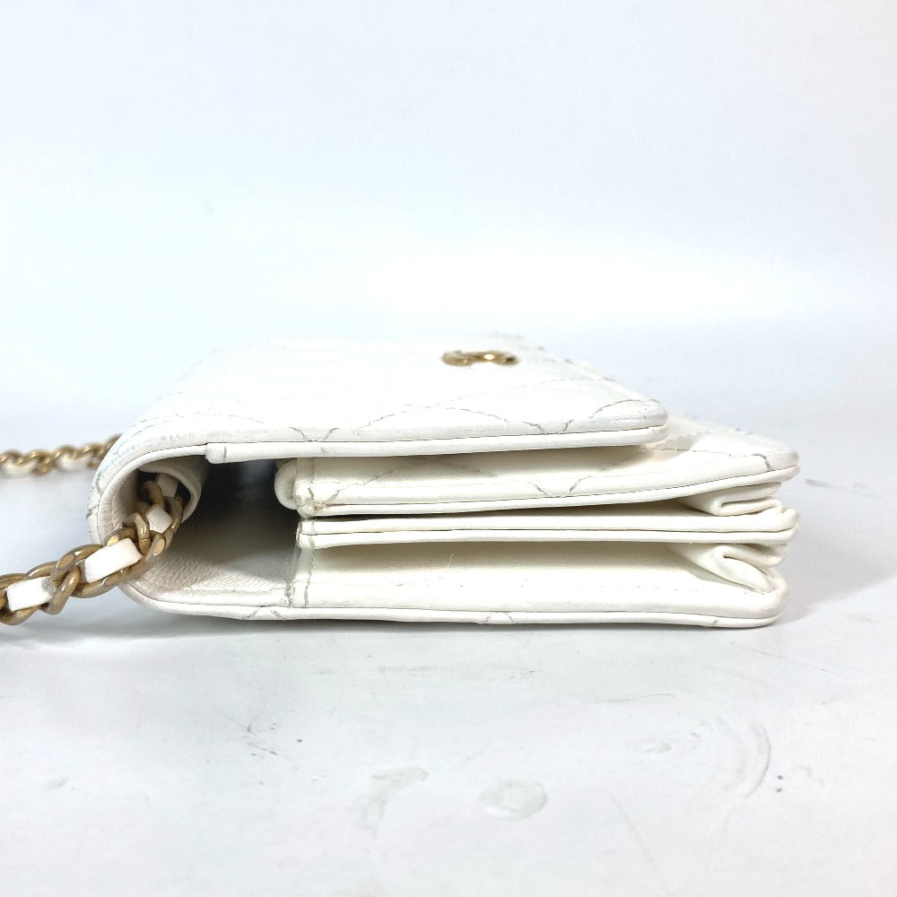 Chanel Long Purse CC COCO Mark Frill White Leather Wallet Case