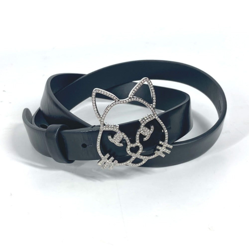 Chanel belt 16K Cat 80 Black Leather