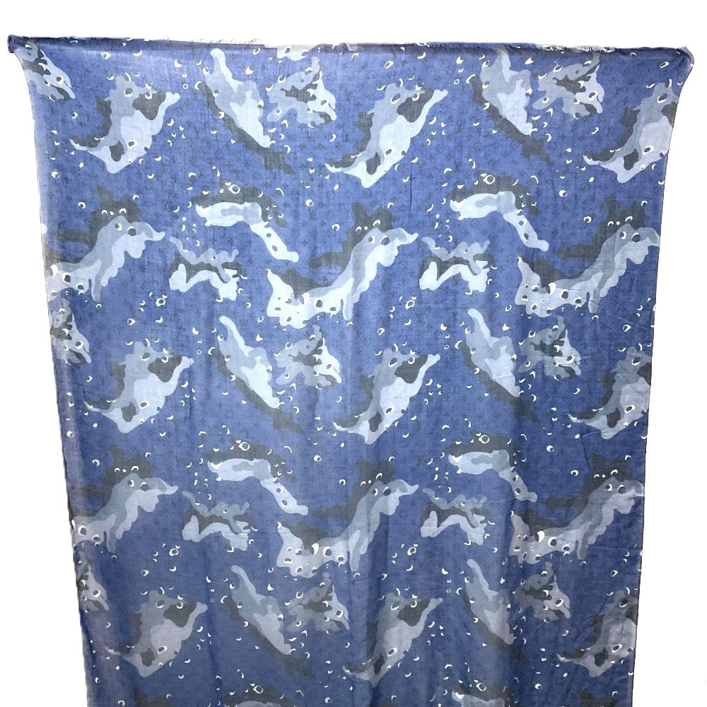 Louis Vuitton Stall Cashmere Silk camouflage Stall Monogram Blue Scarf