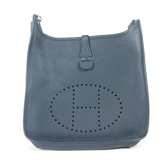 Shoulder Bag Taurillon Clemence Navy Punching H Logo