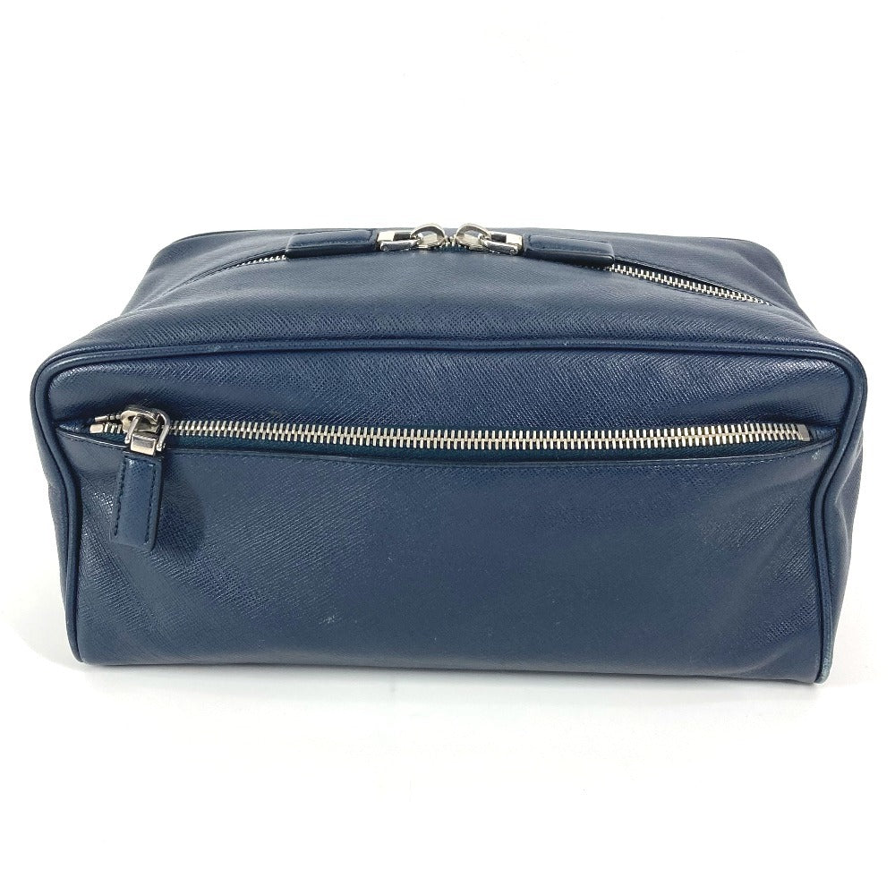 Clutch Bag Saffiano Navy Triangle Plate Unisex(Unisex) Leather Logo