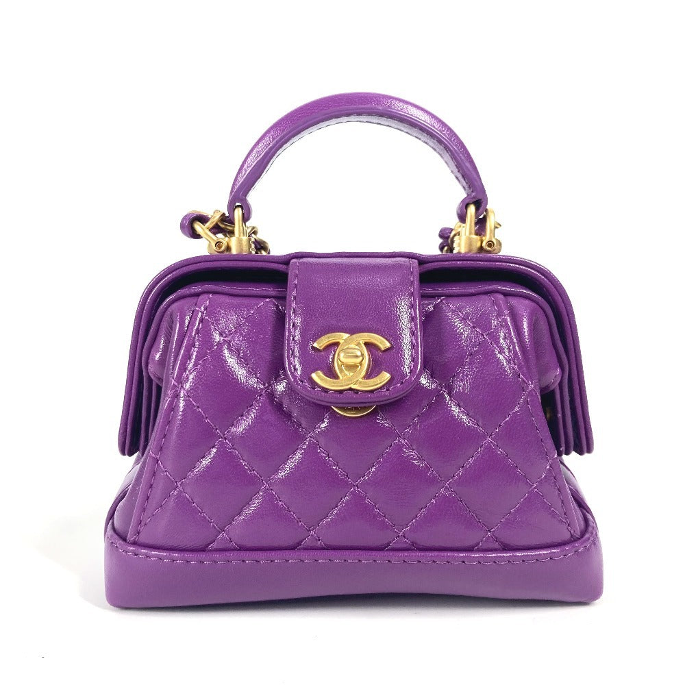 Chanel purple 24A Quilting Matelasse CC COCO Leather Shoulder Bag