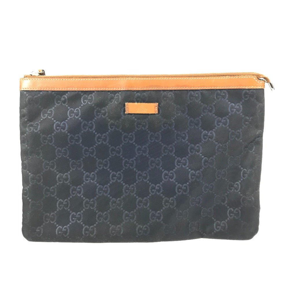 Gucci GG Leather Nylon Navy Logo Clutch Bag