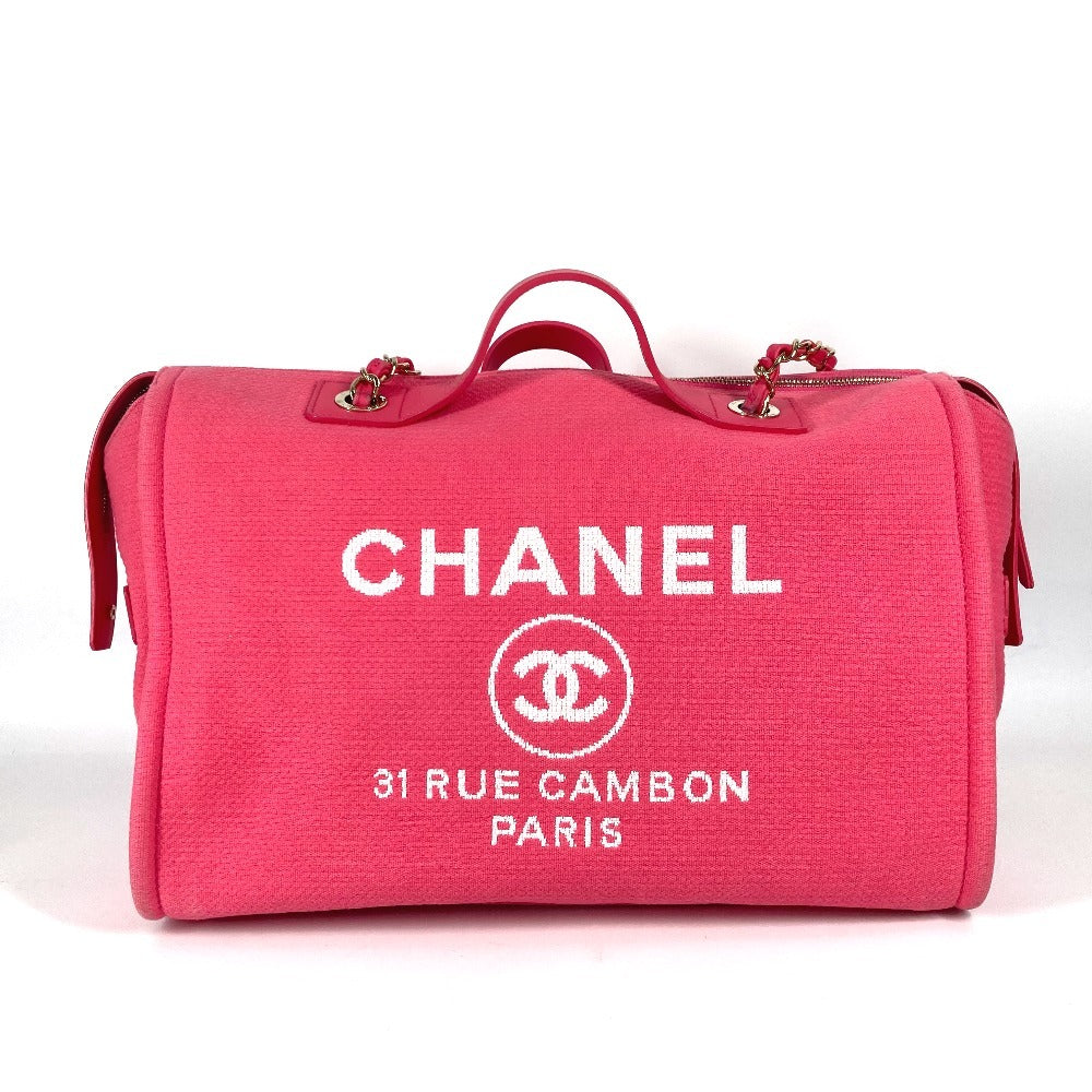 Chanel CC COCO Mark logo Deauville Boston Pink Canvas Travel Bag
