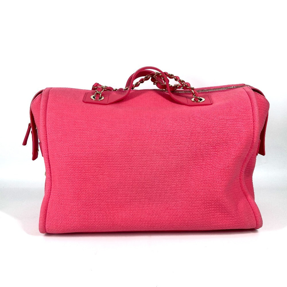 Chanel CC COCO Mark logo Deauville Boston Pink Canvas Travel Bag