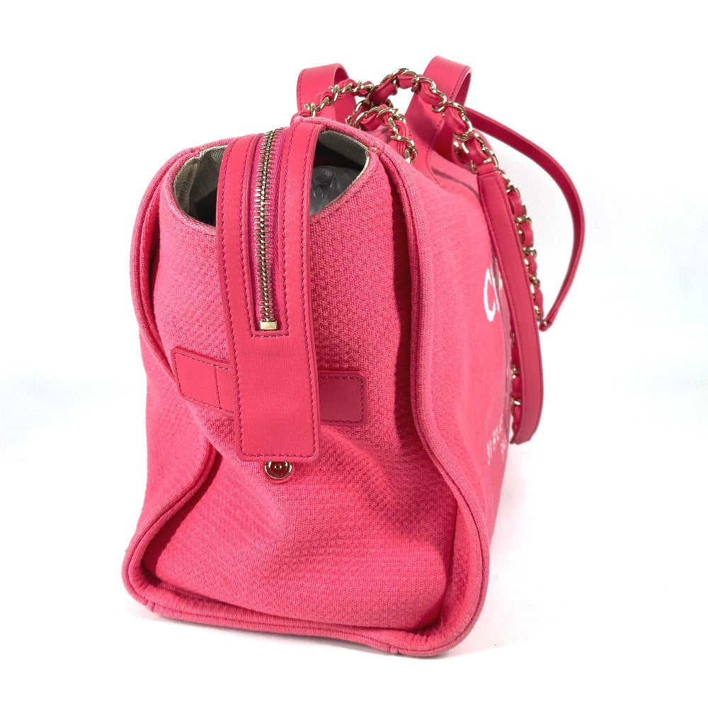 Chanel CC COCO Mark logo Deauville Boston Pink Canvas Travel Bag