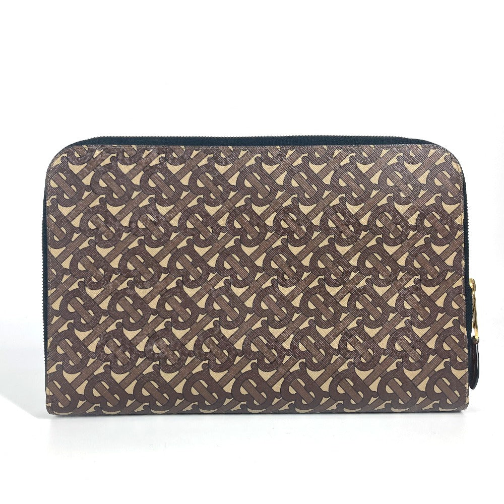 Burberry Clutch Bag Tb Unisex Unisex Leather Canvas Brown