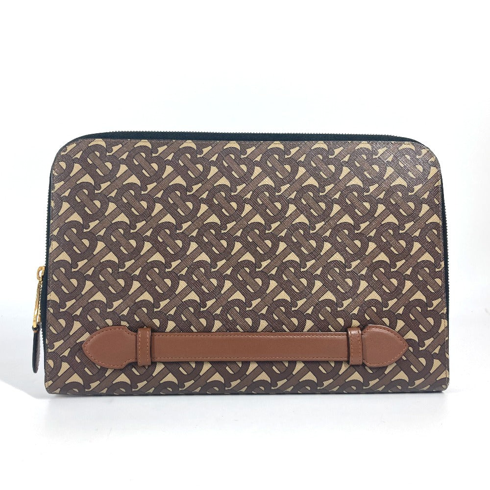 Burberry Clutch Bag Tb Unisex Unisex Leather Canvas Brown