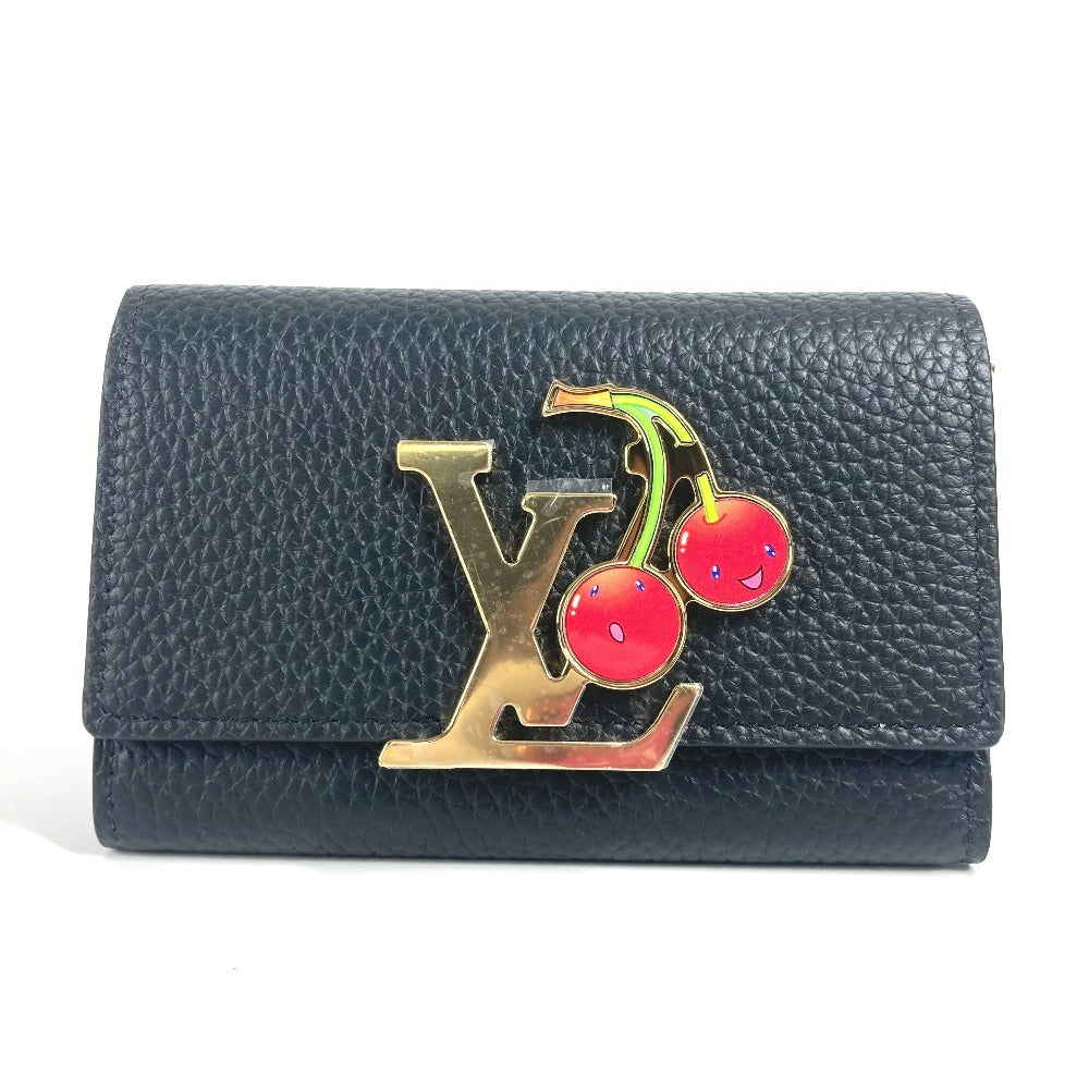 Louis Vuitton Trifold M22889 Taurillon Clemence Takashi Leather Black Wallet Case