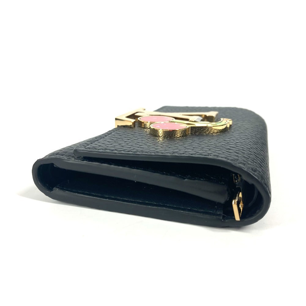 Louis Vuitton Trifold M22889 Taurillon Clemence Takashi Leather Black Wallet Case