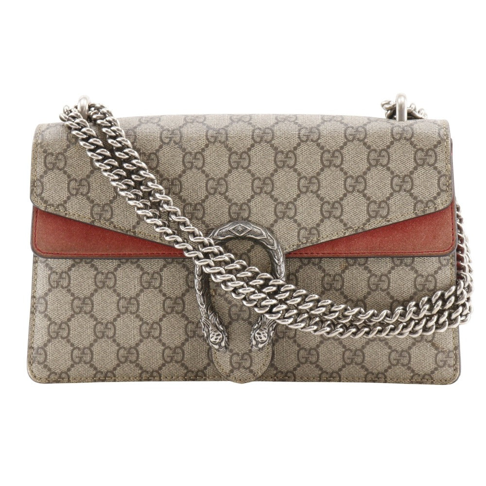 Gucci GG Supreme ChainShoulder Duonisos Canvas Suede Brown Shoulder Bag