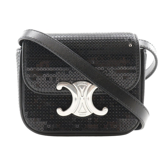 Shoulder Bag , Sequins Way Clutch Triomphe Leather Black