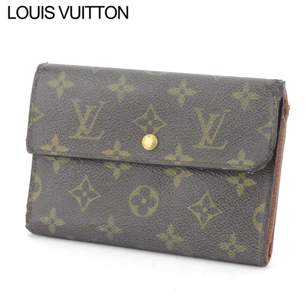 Louis Vuitton Tri-fold M61202 Porte TresorEtui Papie Brown Beige Gold Wallet Case
