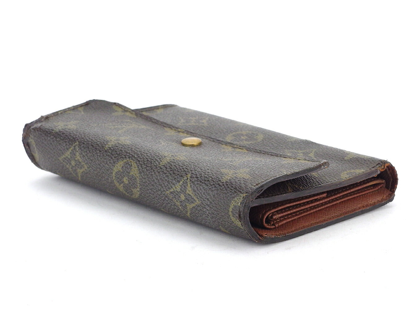 Louis Vuitton Tri-fold M61202 Porte TresorEtui Papie Brown Beige Gold Wallet Case