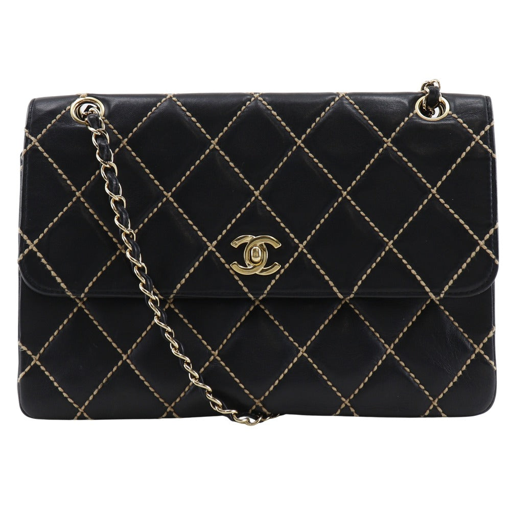 Chanel Double Wild stitch Black Leather Shoulder Bag