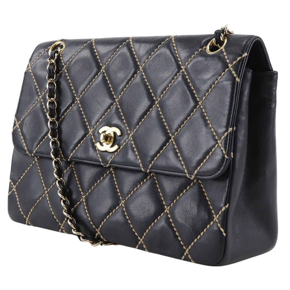 Chanel Double Wild stitch Black Leather Shoulder Bag