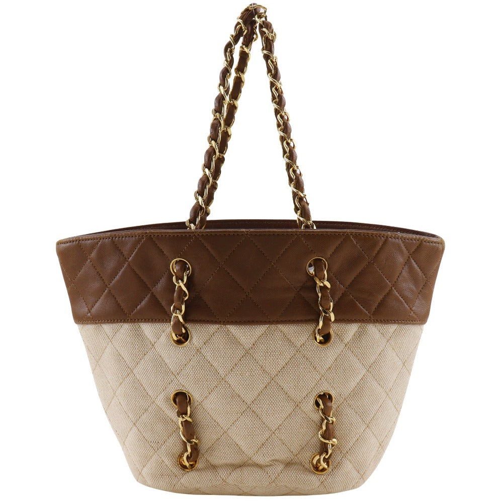Chanel Matrasse Brown Canvas Leather Handbag